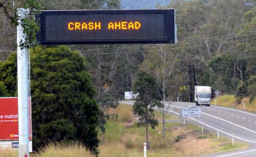 Intelligent signs on the Bruce Highway seem to be working better now, alerting drivers to an accident between a Peugeot wagon and flat bed truck on the killer stretch yesterday. Intelligent signs on the Bruce Highway seem to be working better now, alerting drivers to an accident between a Peugeot wagon and flat bed truck on the killer stretch yesterday.